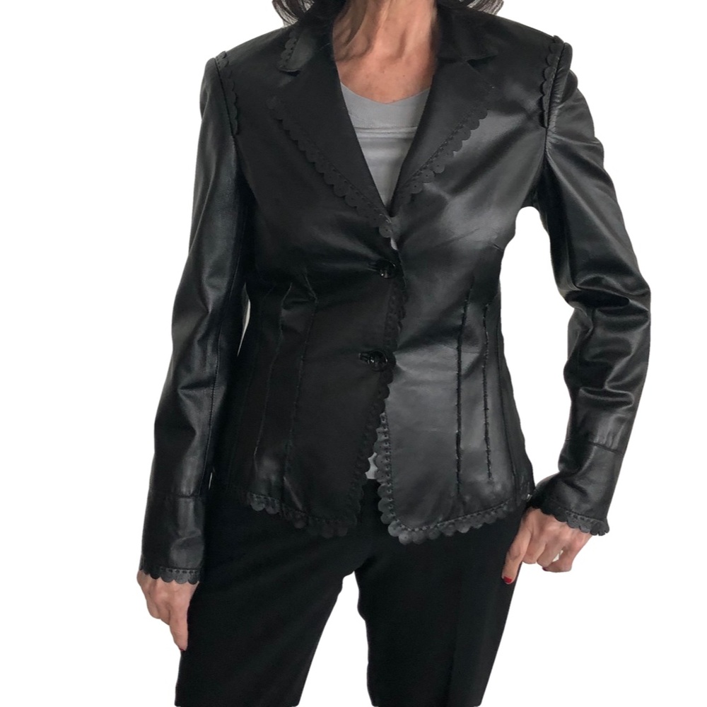 Basler Black Scalloped Edge Lamb Leather Jacket